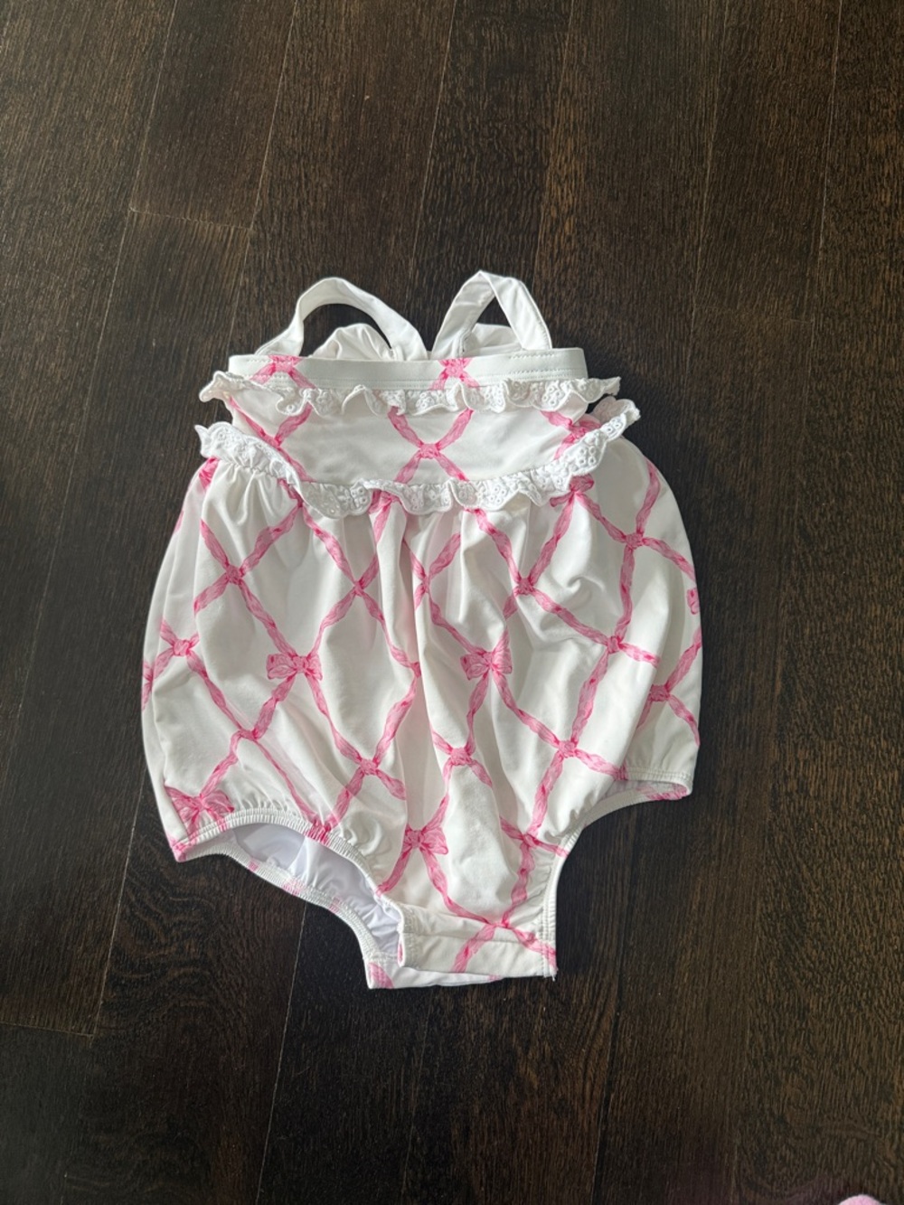 The Beaufort Bonnet Company White & Pink Bow-Print Bubble Romper swimsuit